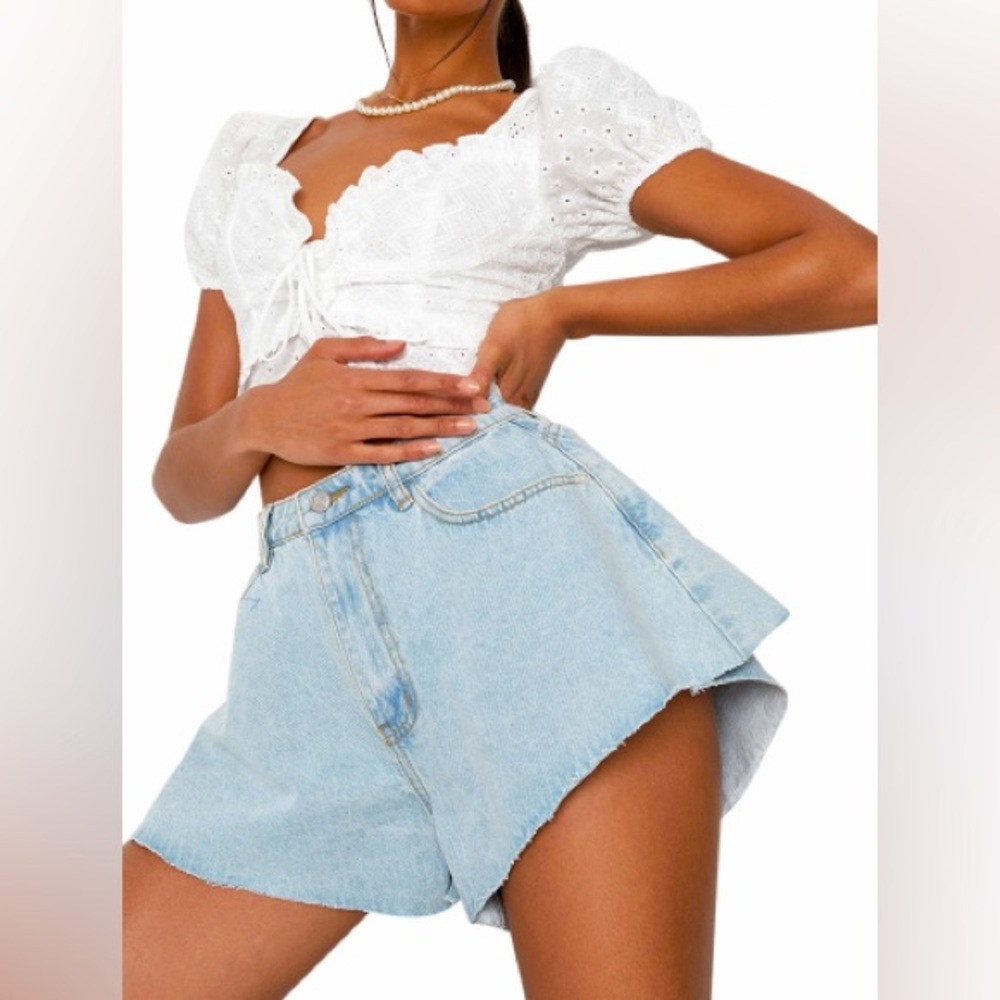 Missguided Recycled Blue Floaty Denim shorts